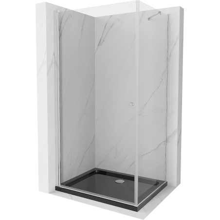 Mexen Pretoria draaideur douchecabine 100 x 70 cm, transparant, chroom + Flat douchebak, zwart - 852-100-070-01-00-4070