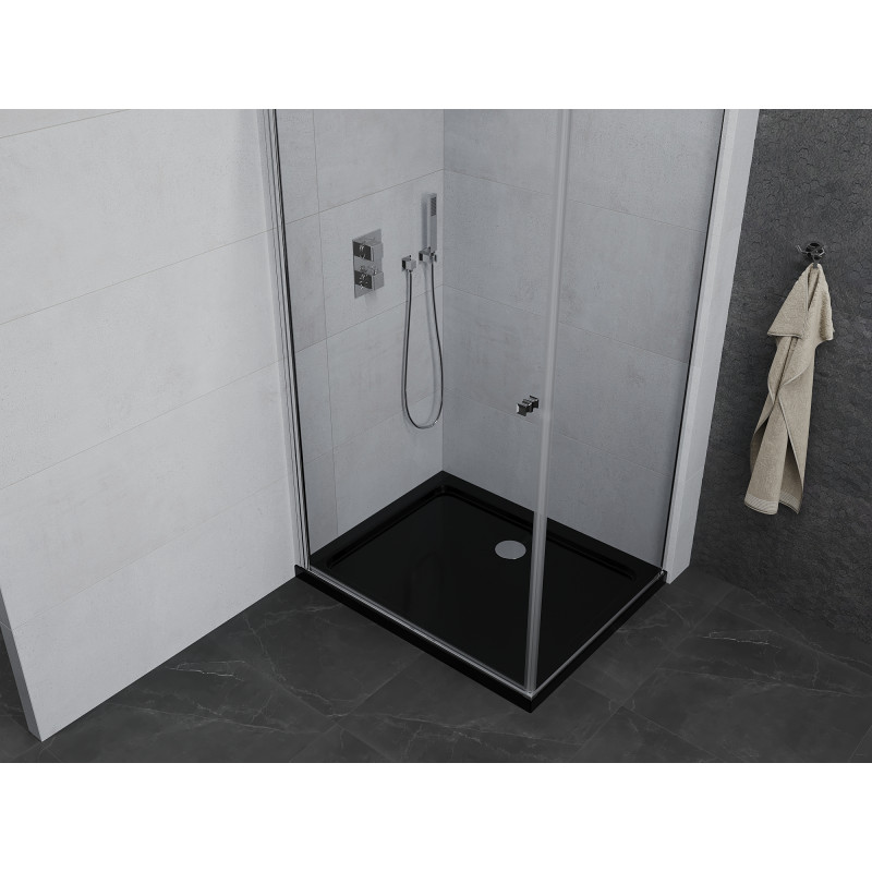 Mexen Pretoria cabina de ducha abatible 100 x 80 cm, transparente, cromo + plato de ducha Flat, negro - 852-100-080-01-00-4070