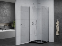 Mexen Pretoria pivot shower cabin 100 x 100 cm, transparent, chrome + Flat tray, black - 852-100-100-01-00-4070