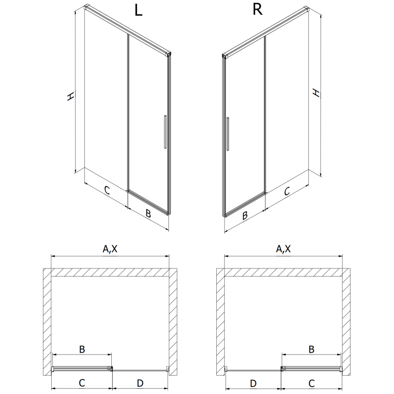 Mexen Rox porte de douche coulissante 145 cm, transparent, doré - 8C2-145-000-50-00