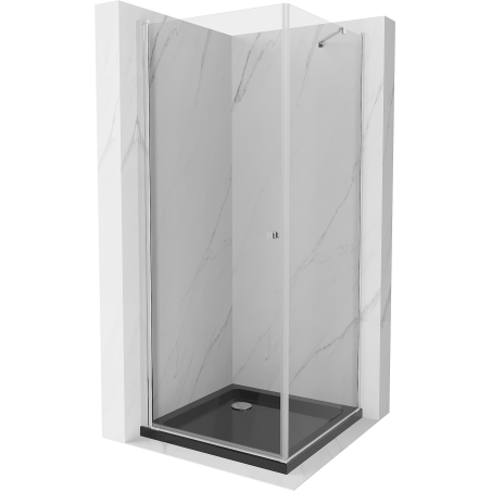 Mexen Pretoria cabine de douche battante 100 x 100 cm, transparent, chrome + receveur de douche Flat, noir - 852-100-100-01-00-?