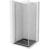 Mexen Pretoria cabine de douche battante 100 x 100 cm, transparent, chrome + receveur de douche Flat, noir - 852-100-100-01-00-?
