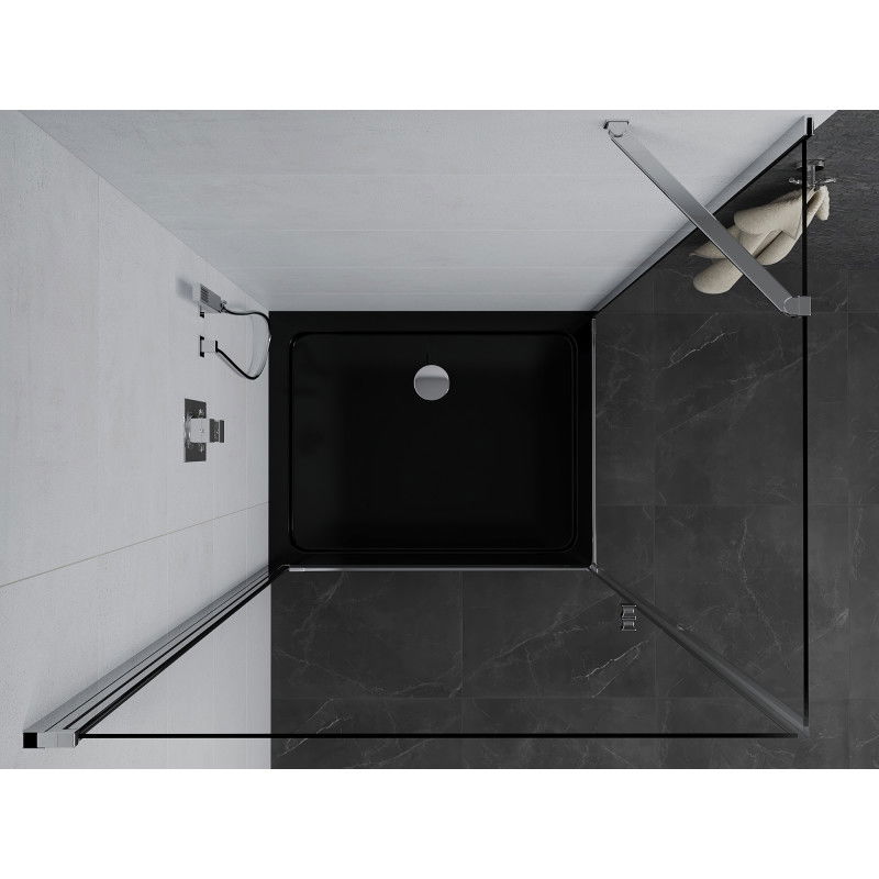 Mexen Pretoria cabine de douche pivotante 100 x 110 cm, transparent, chrome + receveur Flat, noir - 852-100-110-01-00-4070