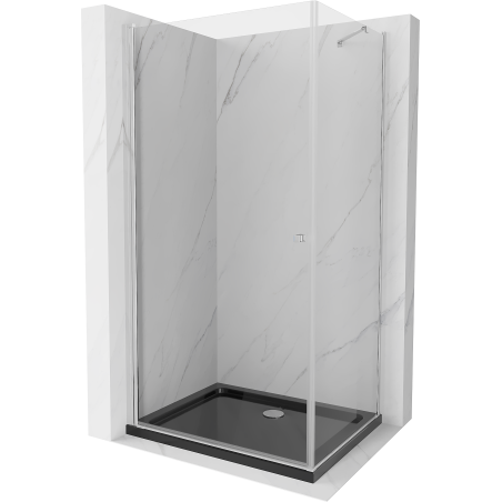 Mexen Pretoria cabine de douche pivotante 100 x 120 cm, transparent, chrome + receveur Flat, noir - 852-100-120-01-00-4070