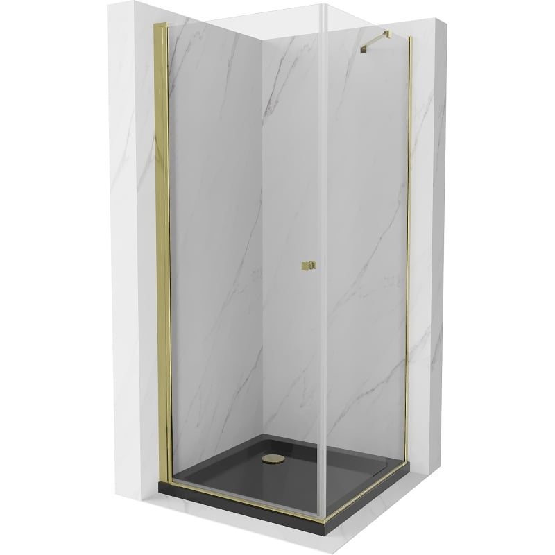Mexen Pretoria cabine de douche pivotante 70 x 70 cm, transparent, or + receveur Plat, noir - 852-070-070-50-00-4070G