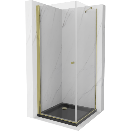 Mexen Pretoria Duschkabine 70 x 70 cm, transparent, gold + Flat Duschwanne, schwarz - 852-070-070-50-00-4070G