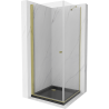 Mexen Pretoria Duschkabine 70 x 70 cm, transparent, gold + Flat Duschwanne, schwarz - 852-070-070-50-00-4070G
