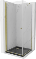 Mexen Pretoria avatav kabin kallutatav 70 x 70 cm, läbipaistev, kuld + dušialus Flat, must - 852-070-070-50-00-4070G