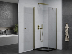 Mexen Pretoria swing shower cabin 70 x 70 cm, transparent, gold + Flat shower tray, black - 852-070-070-50-00-4070G