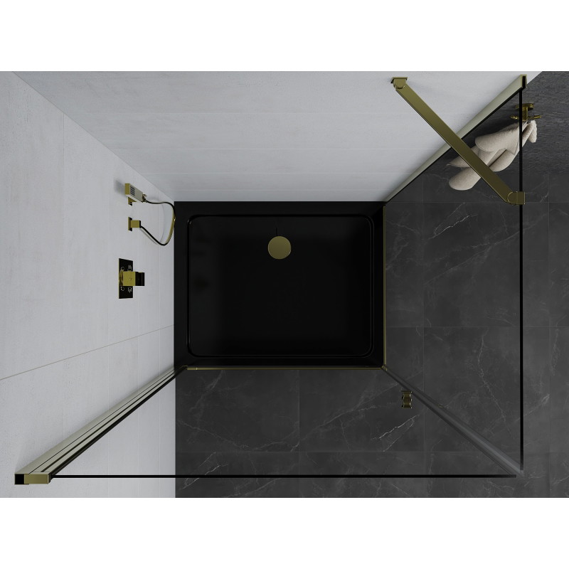 Mexen Pretoria zglobna tuš kabina 70 x 90 cm, prozirna, zlatna + Flat tuš kada, crna - 852-070-090-50-00-4070G