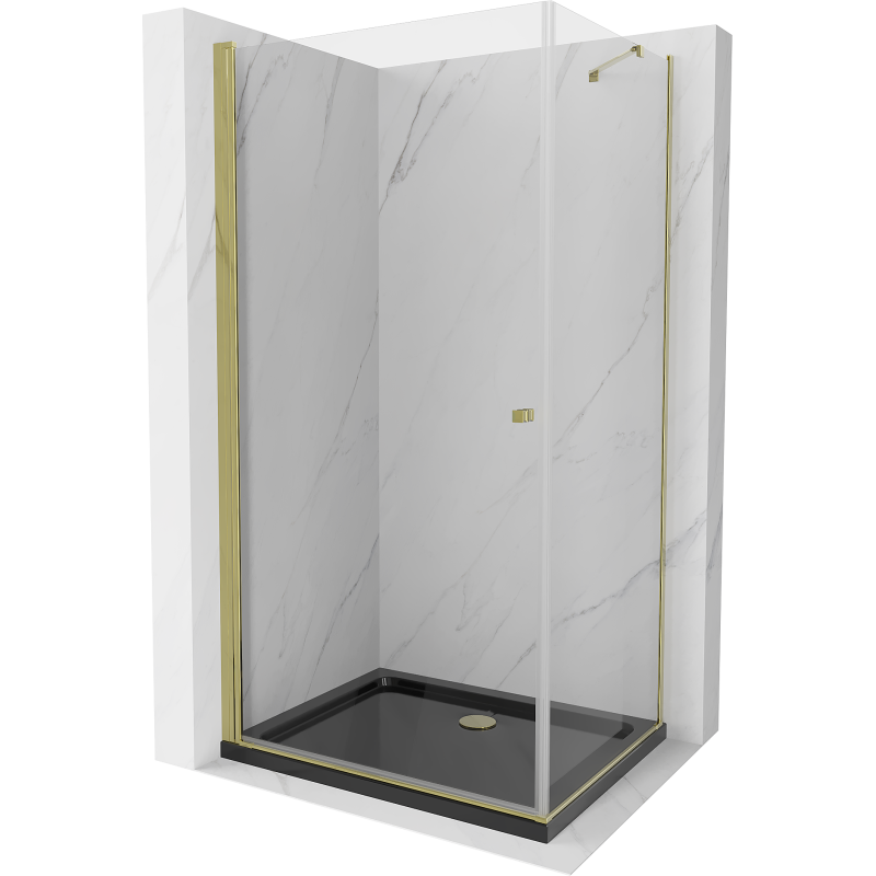 Mexen Pretoria cabine de douche pivotante 70 x 90 cm, transparent, or + receveur Flat, noir - 852-070-090-50-00-4070G