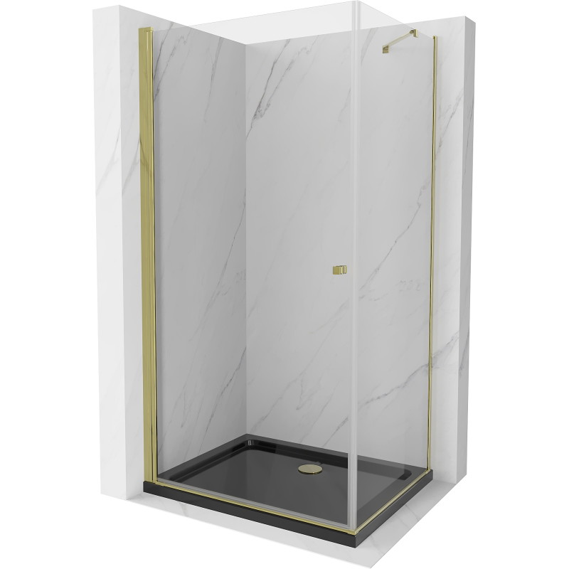 Mexen Pretoria zglobna tuš kabina 70 x 90 cm, prozirna, zlatna + Flat tuš kada, crna - 852-070-090-50-00-4070G