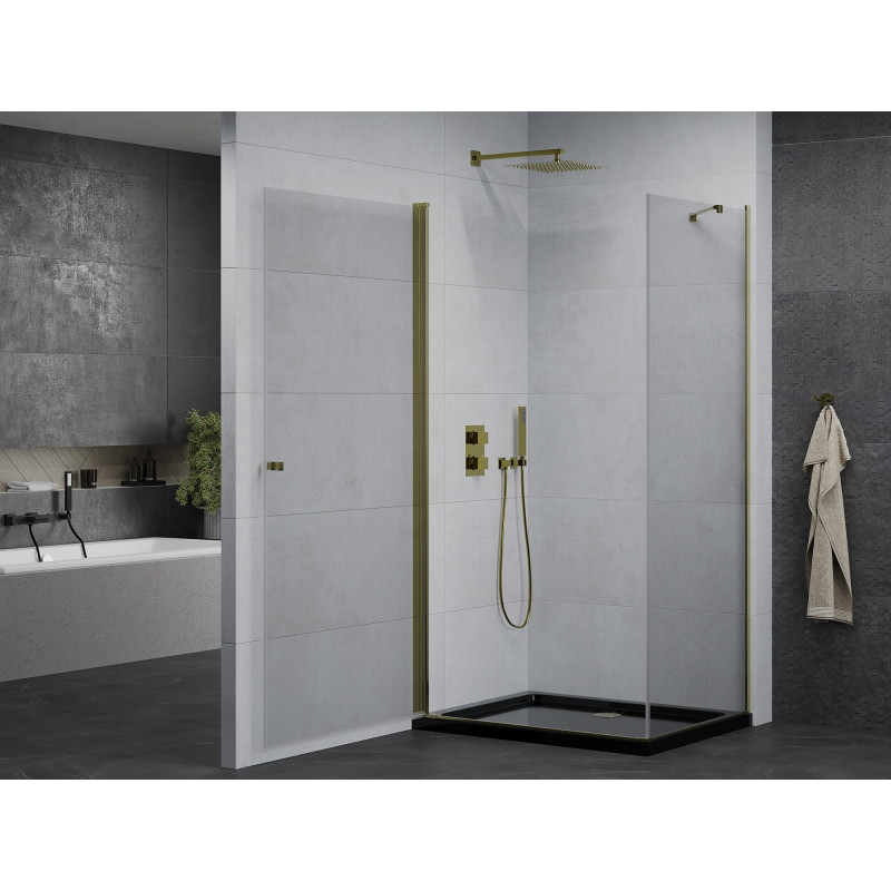 Mexen Pretoria preklopna tuš kabina 80 x 70 cm, prozirna, zlatna + plitica Flat, crna - 852-080-070-50-00-4070G