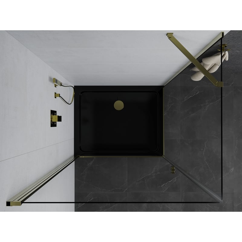 Mexen Pretoria pivot shower cabin 80 x 70 cm, transparent, gold + Flat shower tray, black - 852-080-070-50-00-4070G