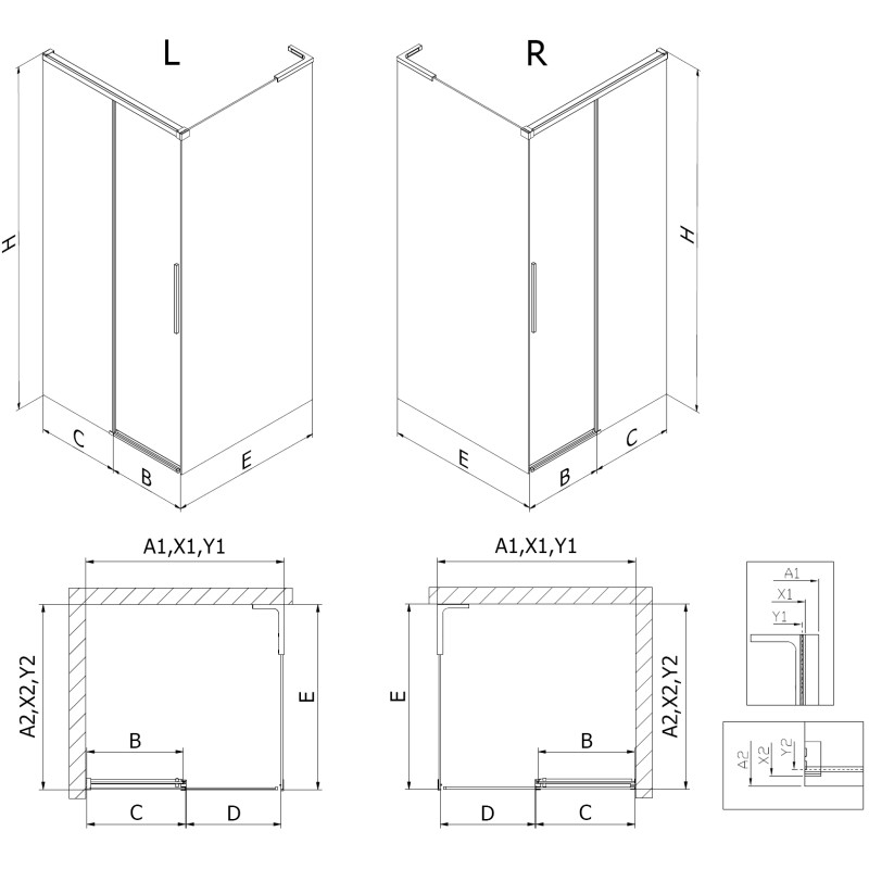 Mexen Rox L kabina prysznicowa rozsuwana lewa 110 x 100 cm, czarna kratka , czarna - 8C2L-110-100-70-77-L