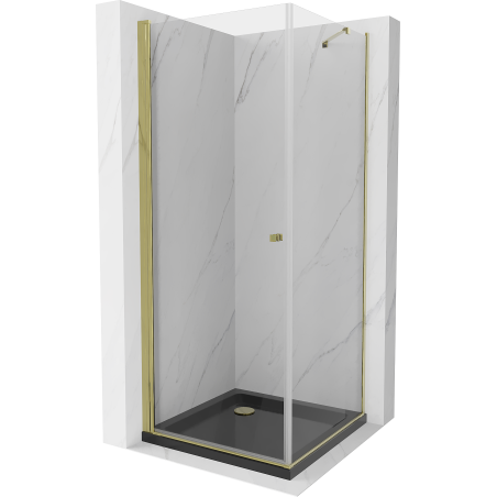 Mexen Pretoria 80 x 80 cm Hinged Shower Cabin, Transparent, Gold + Flat Tray, Black - 852-080-080-50-00-4070G