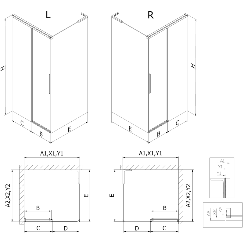 Mexen Rox L slīdripas dušas kabīne labā 95 x 70 cm, melns režģis, melns - 8C2L-095-070-70-77-P