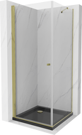 Mexen Pretoria cabine de duche de abrir 90 x 90 cm, transparente, dourada + base de duche Flat, preta - 852-090-090-50-00-4070G