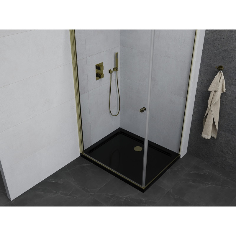 Mexen Pretoria klizna tuš kabina 100 x 70 cm, prozirna, zlatna + Flat tuš kada, crna - 852-100-070-50-00-4070G