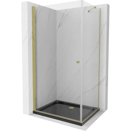 Mexen Pretoria douchecabine scharnierend 100 x 70 cm, transparant, goud + Flat douchebak, zwart - 852-100-070-50-00-4070G