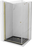 Mexen Pretoria Duschkabine aufklappbar 100 x 70 cm, transparent, gold + Duschwanne Flat, schwarz - 852-100-070-50-00-4070G