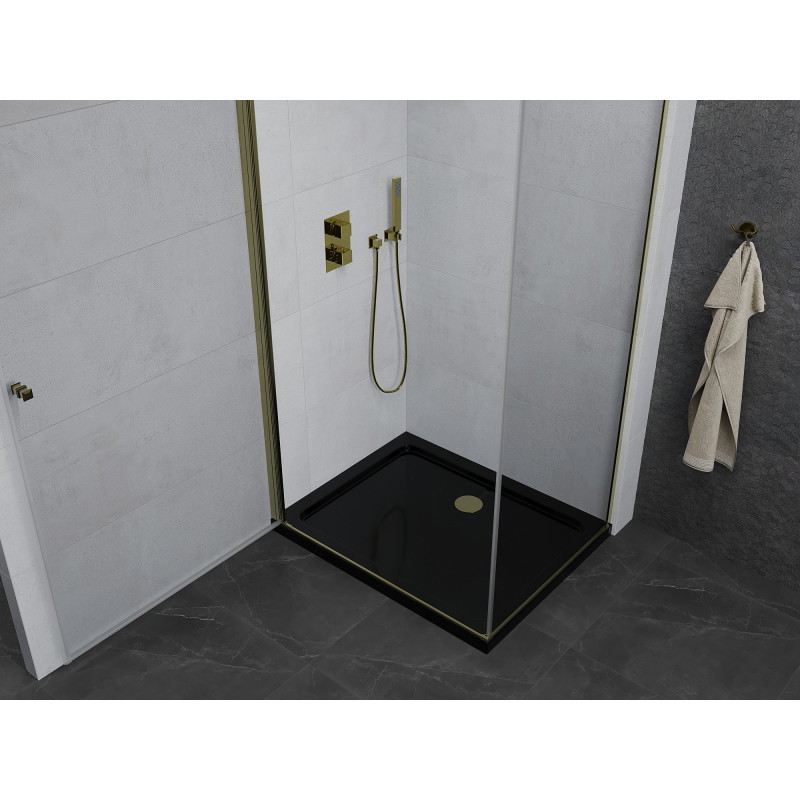 Mexen Pretoria kabina tuš kabine s vratima 100 x 80 cm, prozirna, zlatna + plitak tuš, crni - 852-100-080-50-00-4070G