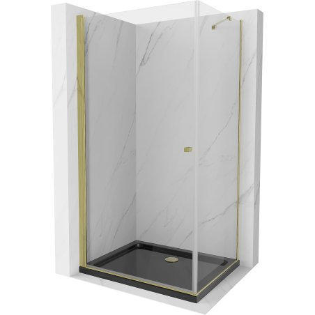 Mexen Pretoria cabine de douche pivotante 100 x 90 cm, transparent, dorée + receveur Flat, noir - 852-100-090-50-00-4070G