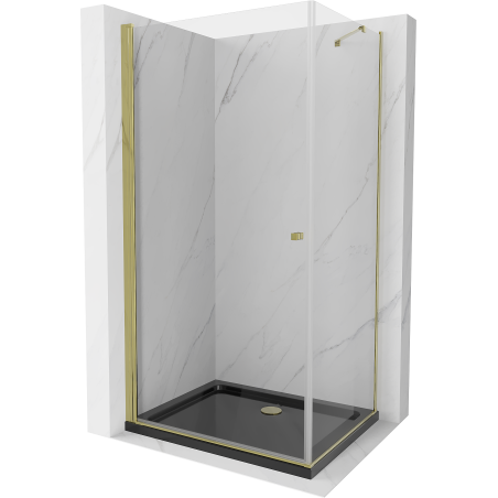 Mexen Pretoria kabina prysznicowa uchylna 100 x 90 cm, transparent, złota + brodzik Flat, czarny - 852-100-090-50-00-4070G