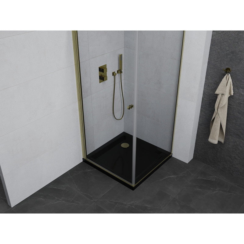 Mexen Pretoria avatav dušinurk 100 x 100 cm, läbipaistev, kuldne + Flat dušialus, must - 852-100-100-50-00-4070G