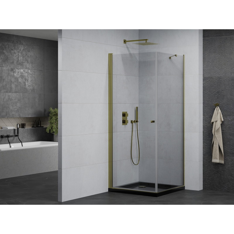 Mexen Pretoria avatav dušinurk 100 x 100 cm, läbipaistev, kuldne + Flat dušialus, must - 852-100-100-50-00-4070G