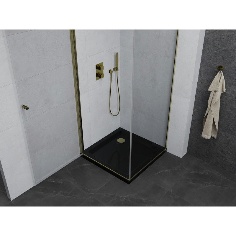 Mexen Pretoria 100 x 100 cm Pivot Shower Enclosure, Transparent, Gold + Flat Black Tray - 852-100-100-50-00-4070G