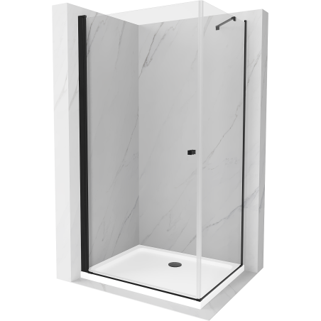 Mexen Pretoria kabina prysznicowa uchylna 70 x 70 cm, transparent, czarna + brodzik Flat - 852-070-070-70-00-4010B