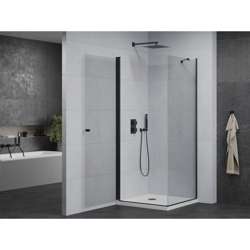 Mexen Pretoria 70 x 70 cm Hinged Shower Enclosure, Transparent, Black + Flat Tray - 852-070-070-70-00-4010B