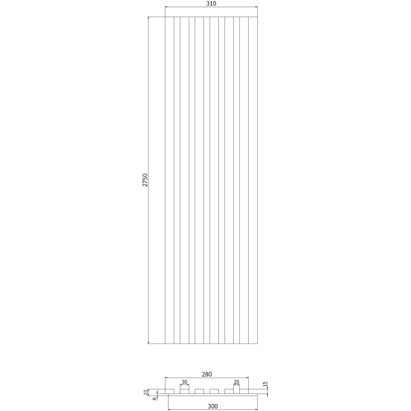 Mexen Lam-F lamele ścienne akustyczne 275 x 30 cm, filc 8 mm, fornir techniczny, Dąb Popielaty - S105-275307-3015-005