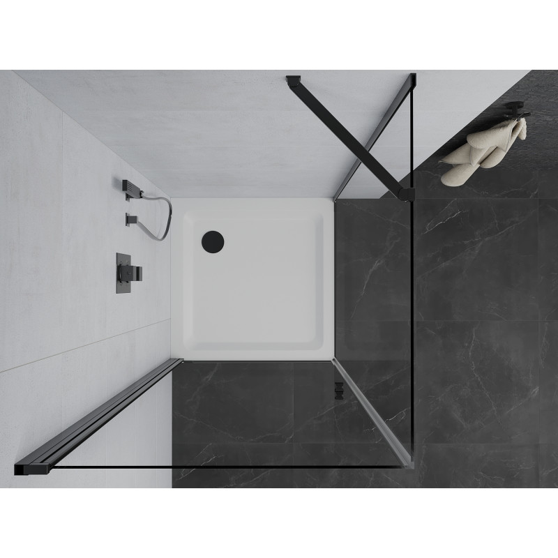 Mexen Pretoria cabine de douche pivotante 70 x 70 cm, transparent, noir + receveur Flat - 852-070-070-70-00-4010B