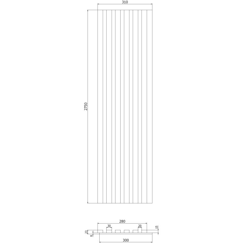 Mexen Lam-F lames murales acoustiques 275 x 30 cm, feutre 8 mm, placage technique, Noyer Clair - S105-275307-3015-017