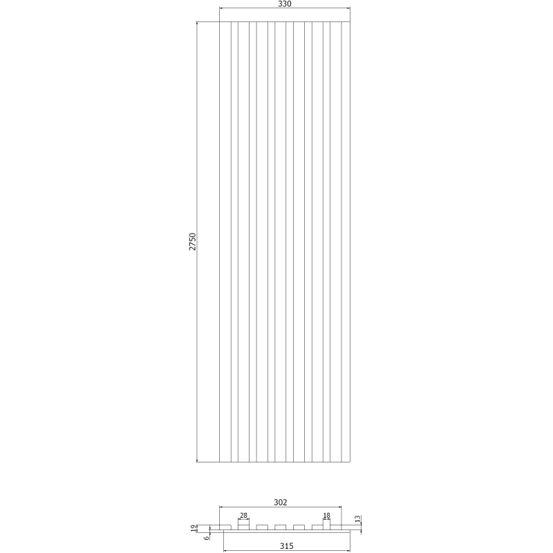 Mexen Lam-F akustische Wandlamellen 275 x 31,5 cm, Filz 6 mm, Graumatt - S105-275317-2812-052