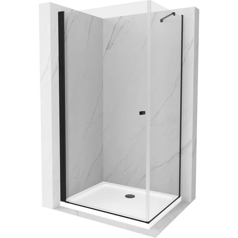 Mexen Pretoria kabina prysznicowa uchylna 80 x 80 cm, transparent, czarna + brodzik Flat - 852-080-080-70-00-4010B