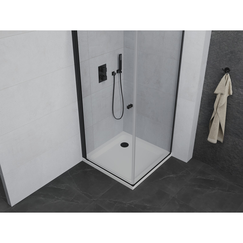 Mexen Pretoria Duschkabine, Schwenktür, 80 x 80 cm, transparent, schwarz + Duschwanne Flat - 852-080-080-70-00-4010B