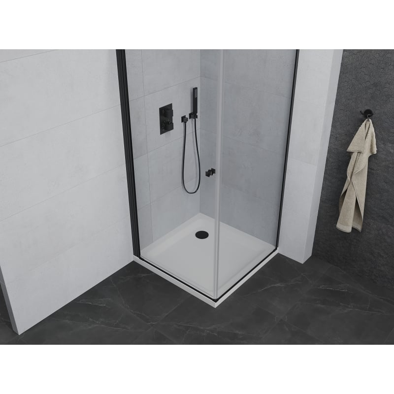 Mexen Pretoria hinged shower enclosure 80 x 80 cm, transparent, black + Flat tray - 852-080-080-70-00-4010B