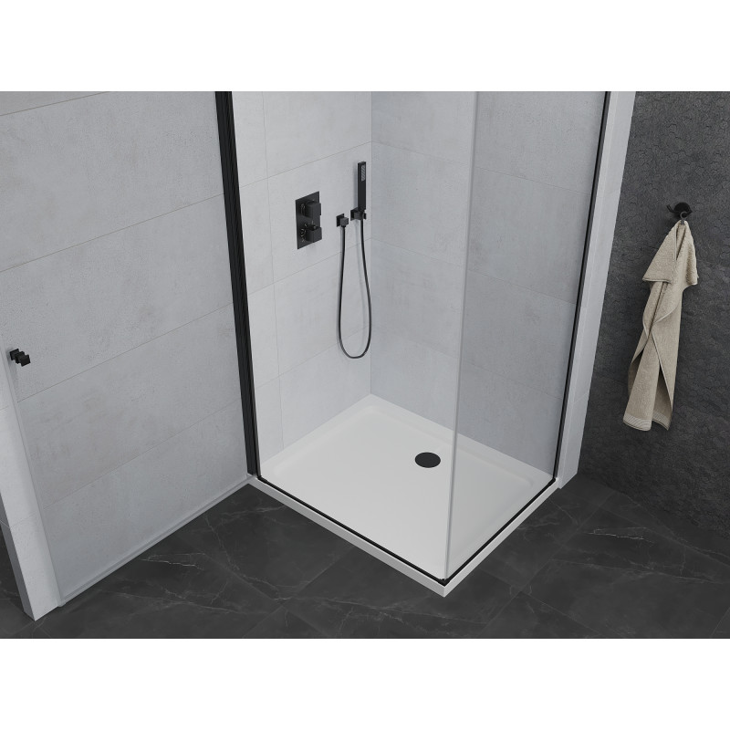 Mexen Pretoria cabina de ducha abatible 80 x 100 cm, transparente, negra + plato de ducha Flat - 852-080-100-70-00-4010B