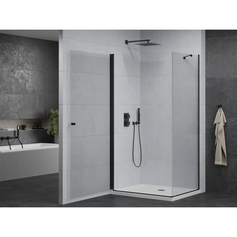 Mexen Pretoria cabine de douche à charnières 90 x 80 cm, transparente, noire + receveur plat - 852-090-080-70-00-4010B