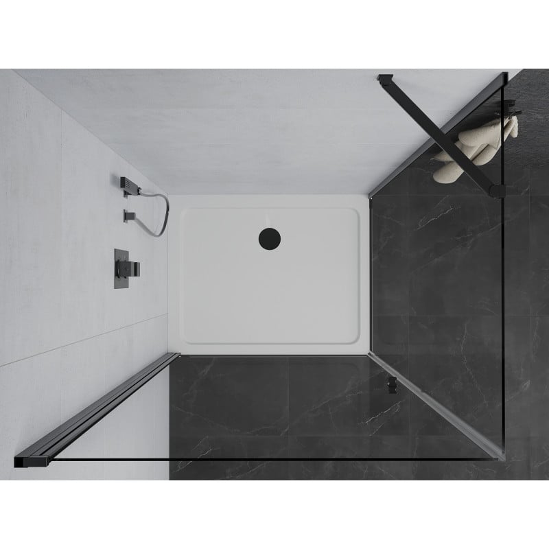 Mexen Pretoria cabine de douche à charnières 90 x 80 cm, transparente, noire + receveur plat - 852-090-080-70-00-4010B