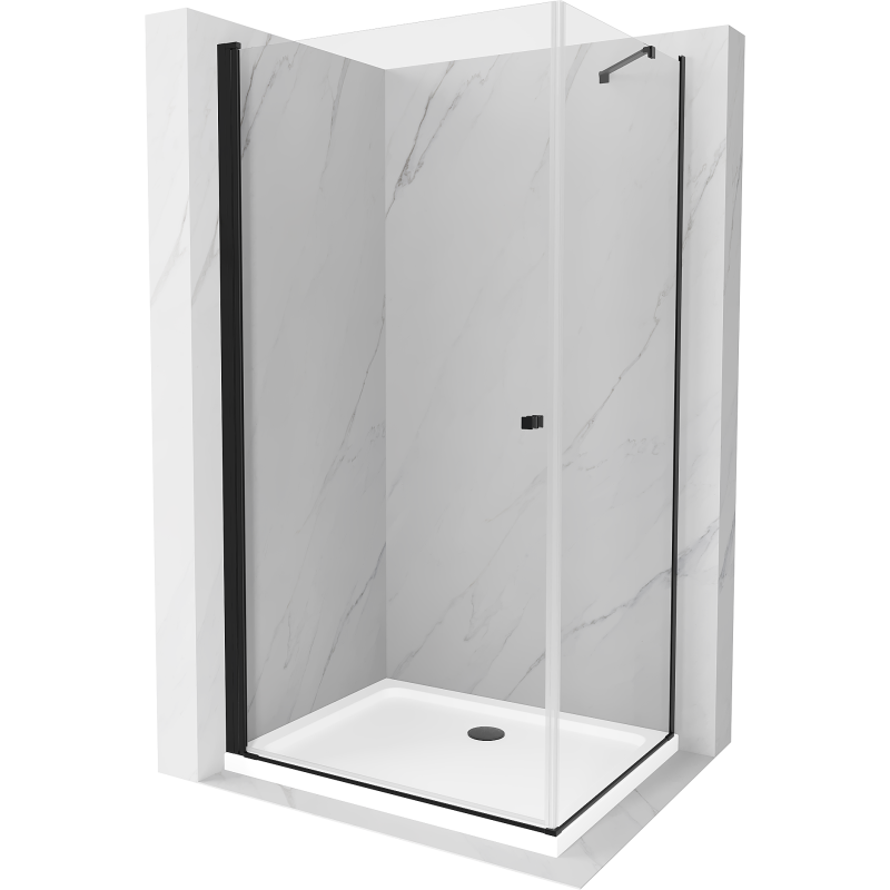Mexen Pretoria kabina prysznicowa uchylna 90 x 110 cm, transparent, czarna + brodzik Flat - 852-090-110-70-00-4010B