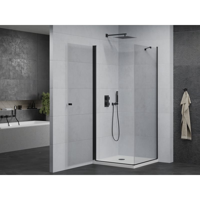 Mexen Pretoria cabine de douche pivotante 90 x 90 cm, transparent, noir + receveur plat - 852-090-090-70-00-4010B