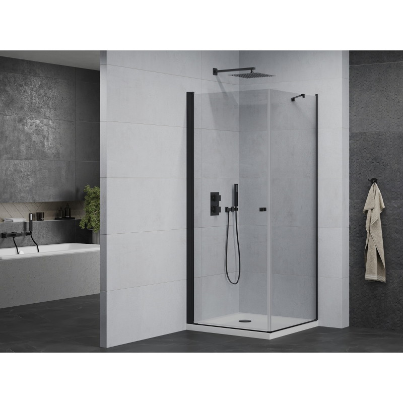 Mexen Pretoria draaideur douchecabine 90 x 90 cm, transparant, zwart + Flat douchebak - 852-090-090-70-00-4010B