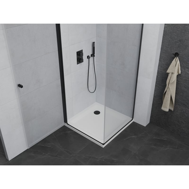 Mexen Pretoria cabine de douche pivotante 90 x 90 cm, transparent, noir + receveur plat - 852-090-090-70-00-4010B
