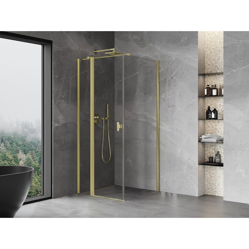 Mexen Mist T hinged shower enclosure 80 x 80 cm, transparent, brushed gold - 8A4T-080-080-55-00