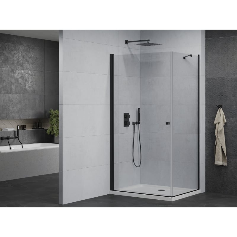 Mexen Pretoria preklopna tuš kabina 100 x 80 cm, prozirna, crna + tuš kada Flat - 852-100-080-70-00-4010B