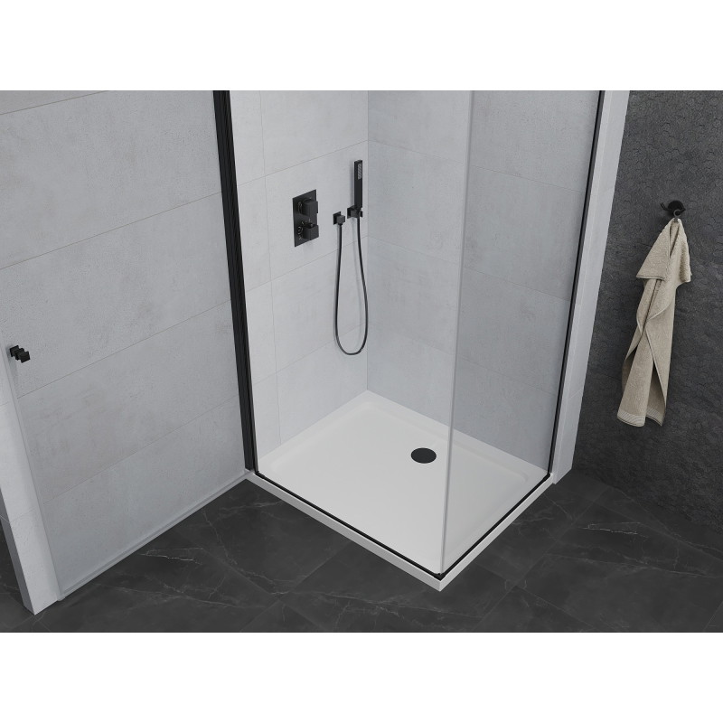 Mexen Pretoria preklopna tuš kabina 100 x 80 cm, prozirna, crna + tuš kada Flat - 852-100-080-70-00-4010B